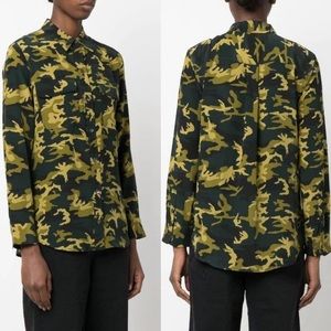 EQUIPMENT Scarab Camo Green Slim Silk Blouse Shirt $280 EUC S Style # 9012E231